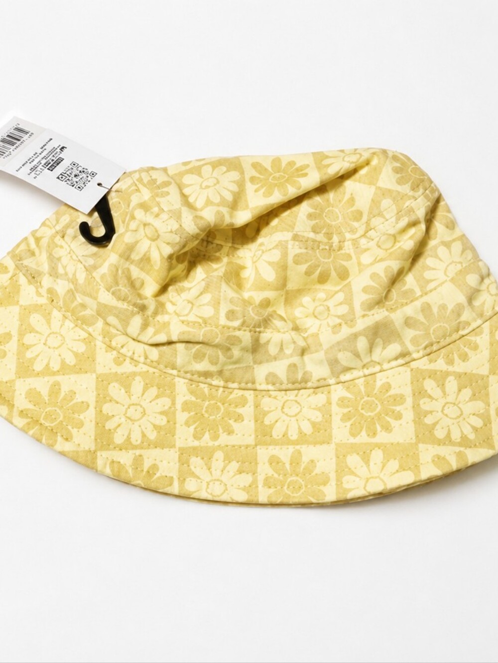 CultureFly Pale Yellow Daisy Checkerboard Bucket Hat NWT One Size Retro Floral
